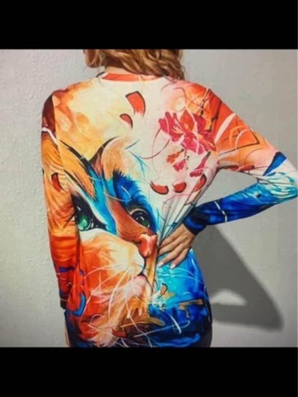 Ladies XXL Long sleeve shirt Cat Face design - Picture 4 of 9